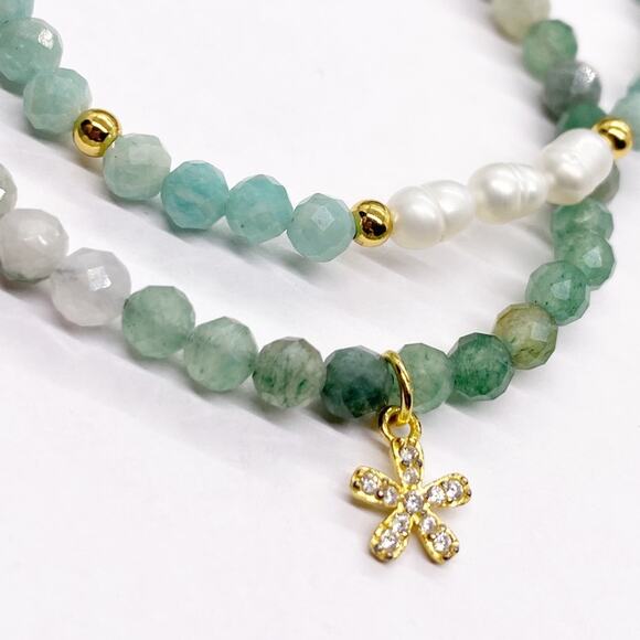 NEW Jade Stone & Amazonite Stone Layering Bracelet Set - Picture 2 of 12